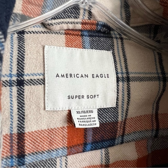 American Eagle Men’s XL Plaid Flannel Orange Blue Beige Button Down Shirt R5 - Picture 3 of 4